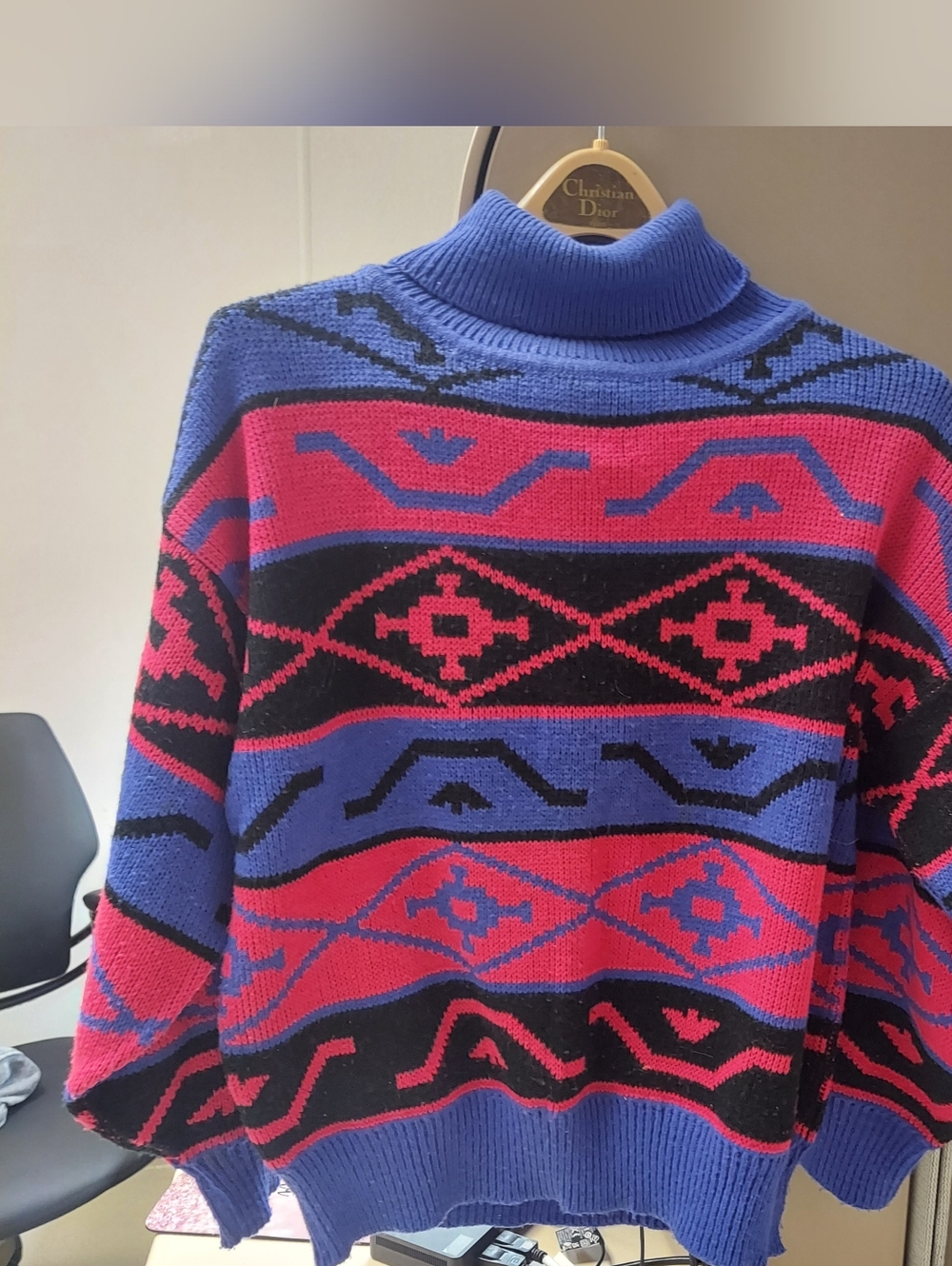 90s Vintage Sweater Womens Oak Bluff Y2K Pink Purple Block Retro, Size 40 LARGE